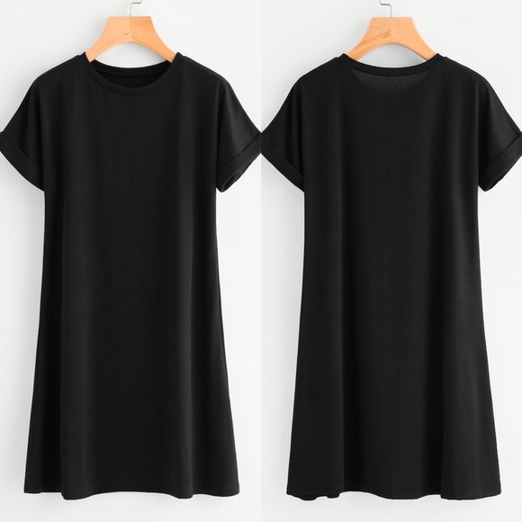 Dresses & Skirts - Black tee shirt dress short sleeve boho minimalist